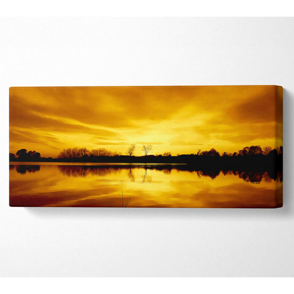 Ebern Designs Atemberaubender See Bei Sonnenuntergang Golden Leinwand